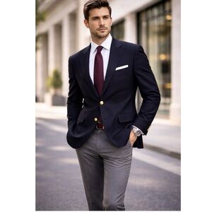 JOSEPH & FEISS $225 Executive Fit Black Wool Bld 2 Gold Button Sport Coat Sz 50R